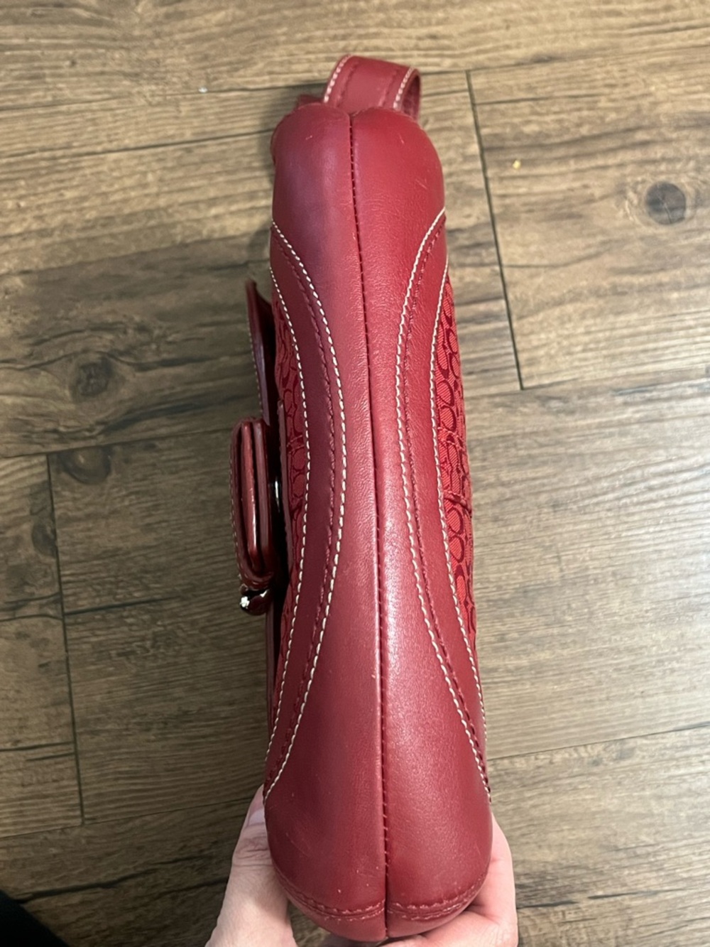 Coach SoHo Red Signature Canvas & Leather Shoulder Bag with Buckle Accent - Picture 7 of 16